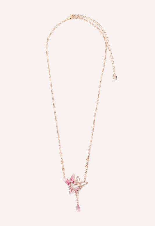 Bejeweled Butterfly Princess Necklace - Pink Rose Gold